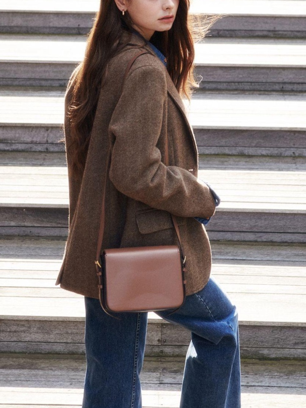 MIXXO Herringbone Tweed Oversized Blazer
